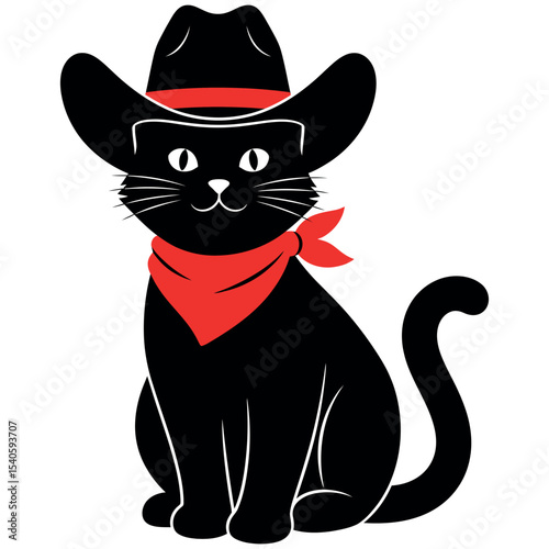 Chill Cat in Cowboy Hat and Bandana Cartoon Western Style