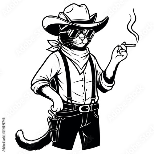 Cool Cat Cowboy Smoking Cigar Retro Western Character