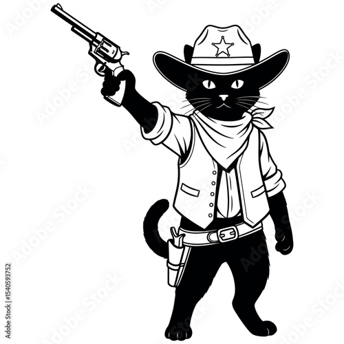 Chill Cat in Cowboy Hat and Bandana Feline Cute Art