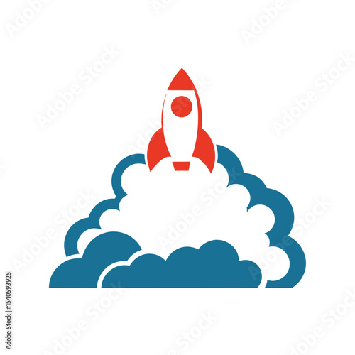 Red Rocket Launching Through Teal Cloud Smoke Icon 1