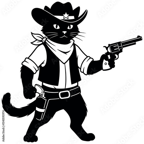 Gunslinger Cat Ready to Draw Wild West Feline Character