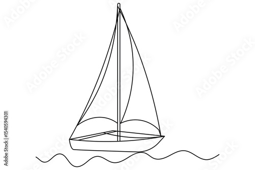 Sailboat single line art drawing continuous vector isolated on white minimalist style.