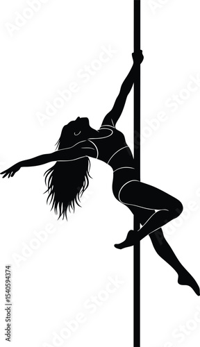 Black Silhouette Woman Pole Dancing Vertical Pose pole fitness