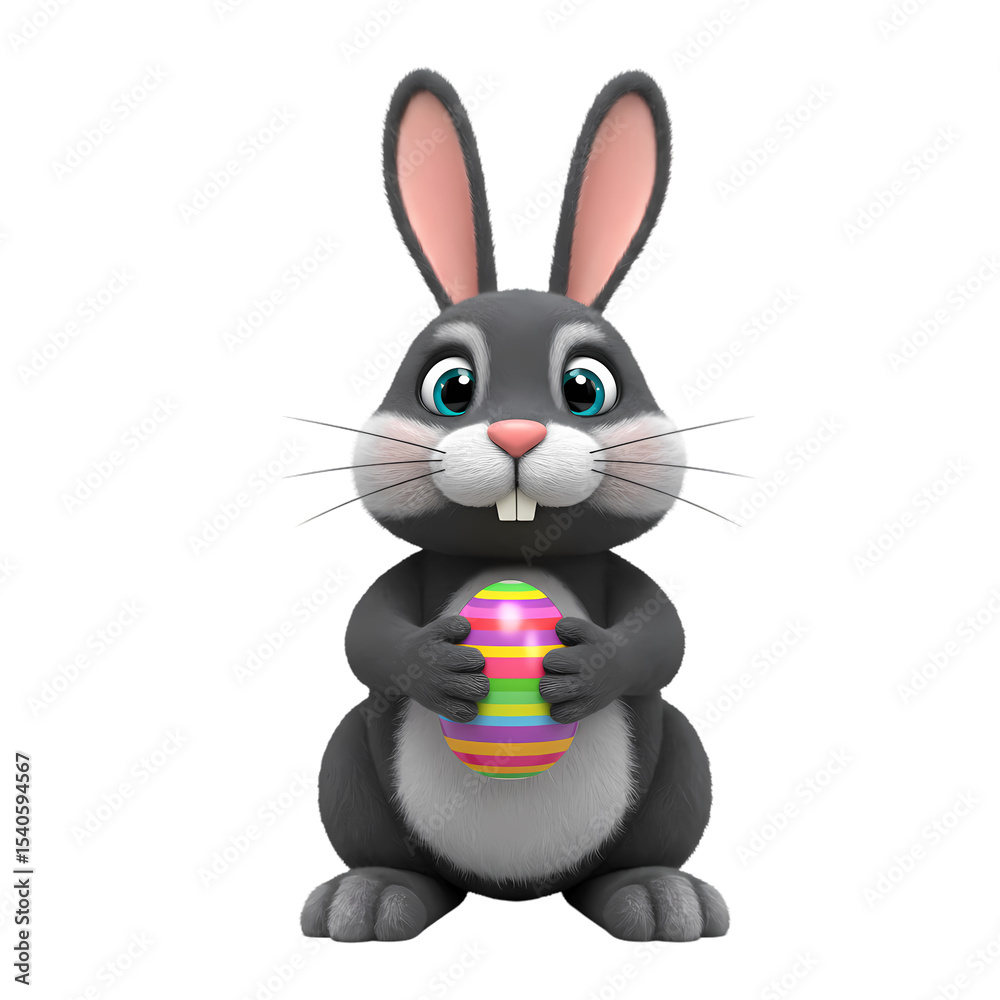 Fototapeta premium Easter Bunny with Decorated Egg isolated on transparent bacckground