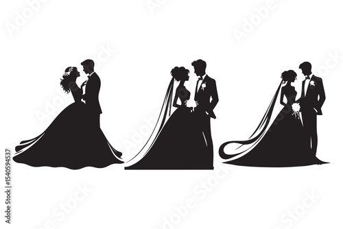 silhouette of bride and groom in bold black