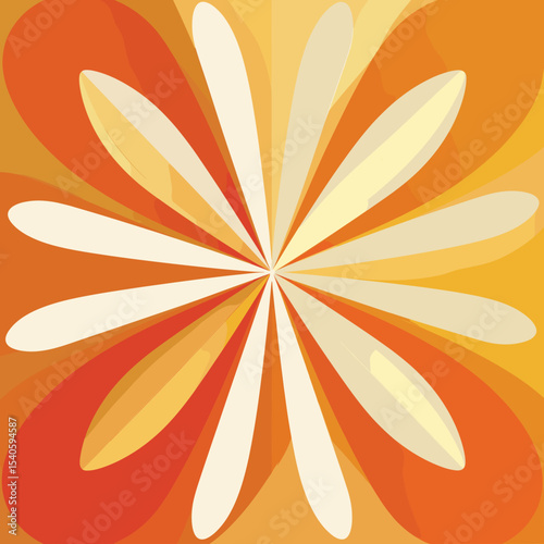 Retro abstract flower design with warm orange and yellow tones in 70s style vector illustration
