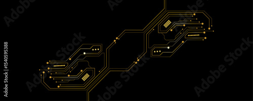 A modern abstract design featuring gold lines and dots representing network science and technology on a high-tech dark background. Ideal for templates, web design, and presentations