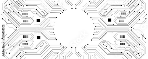 AI circuit board with electronic elements for UI and GUI design. Futuristic hi-tech panel of connected lines on white background. Vector illustration. EPS 10