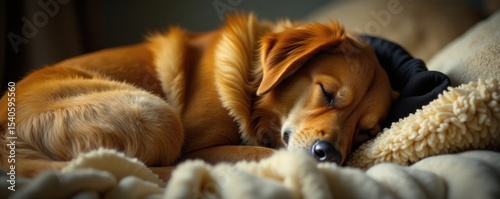 Young adult and enormous dog embracing in slumber, mammal, snuggle