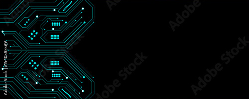 Abstract close-up of a glowing blue digital circuit board, showcasing intricate connections and technological design on a black background.