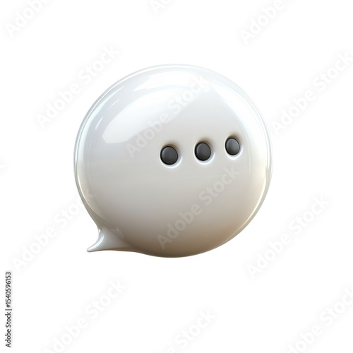 Glossy White Thought Bubble with Ellipsis Speech Balloon Message Icon on transparent background