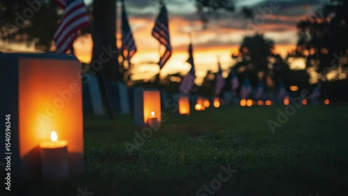 Flags wave gently in the breeze at a national cemetery during Memorial Day, honoring those who served in the military.