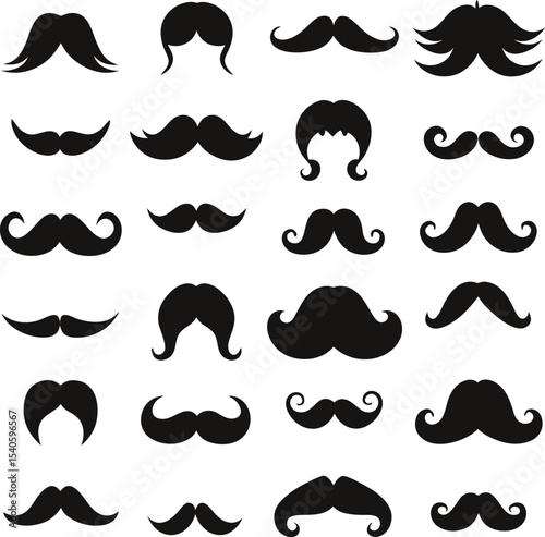 Collection of vintage mustache styles in black silhouette vector illustration
