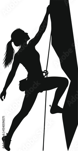 Woman Rock Climbing Silhouette Black and White climber