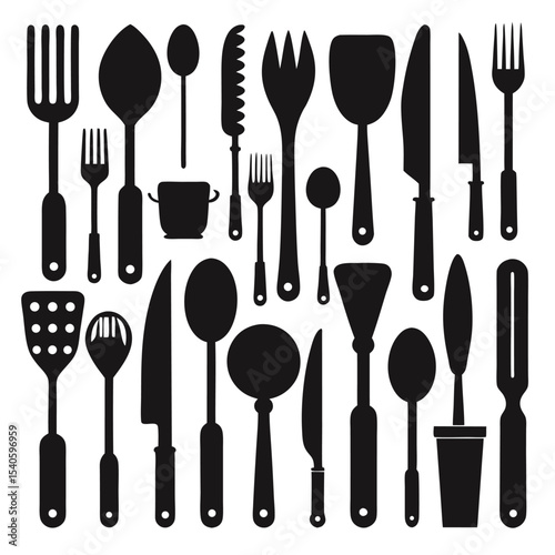 Dining Utensil Black Silhouette Vector Icons