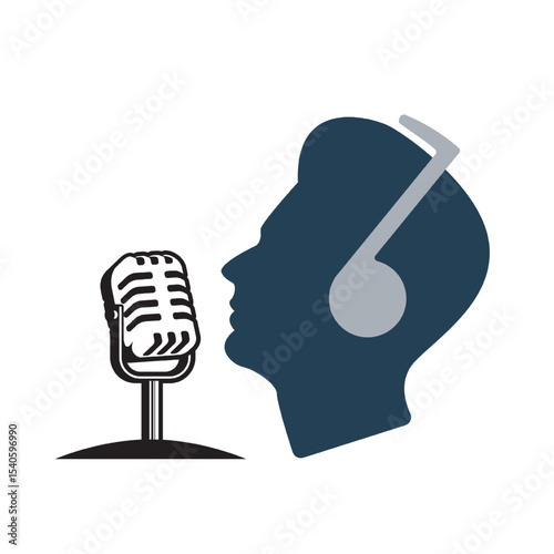 Podcast Profile  Microphone, Headphones, and a Voice Ready to Share Stories. Illustration Vector