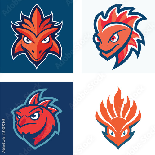 Fiery dragon mascot designs for sports teams