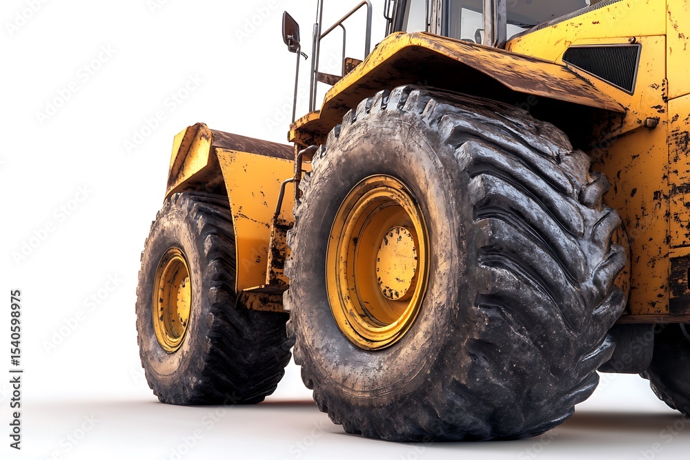 Obraz premium Photorealistic Yellow Front‑End Loader on White Background – Heavy Construction Machinery 3D Render