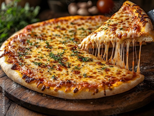 Thick Sicilian style pizza loaded with melted stringy cheese