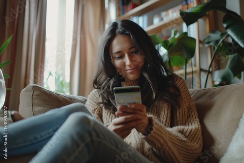 Ultra Hd Picture of Happy Woman Shopping Online with Credit Card and Smartphone