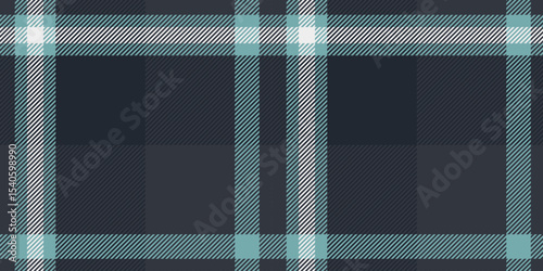 Seamless tartan plaid pattern in grey turquoise and white diagonal stripes flat vector illustration