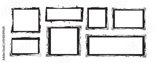 Set of Rectangle Brush stroke frame, ink paint brush, grunge box. Black square shapes with brush borders. Vintage grunge boxes for collage, text, banner, poster design. 