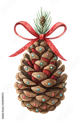 Christmas pine cone isolated on white or transparent background