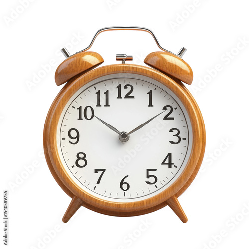 Vintage Wooden Alarm Clock Timepiece Isolated on Black Background Retro on transparent background