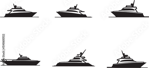 Set of Luxury Boat and Sailboat Silhouettes – Vector Illustration