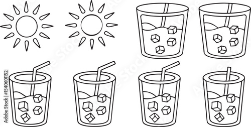 Cold Drink with Ice and Straw Flat Vector for Summer Picnic and BBQ Party Use