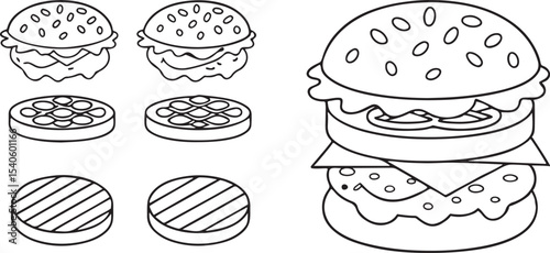 BBQ Hamburger with Cheese Vector for Restaurant Menu and Food Delivery Design