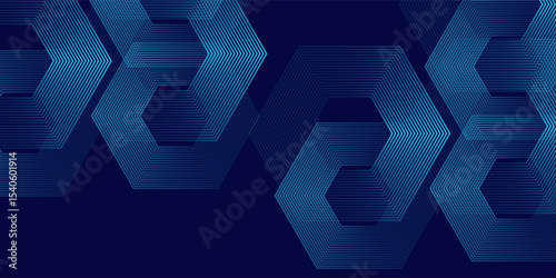 Dark blue background with hexagon geometric lines pattern. Abstract shiny hexagon lines modern good nice art simple