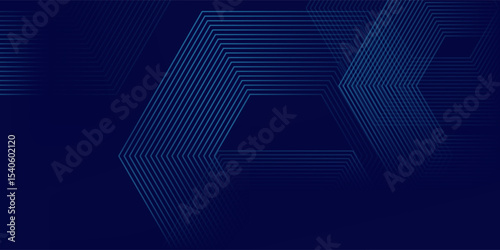 Dark blue background with hexagon geometric lines pattern. Abstract shiny hexagon lines modern good nice