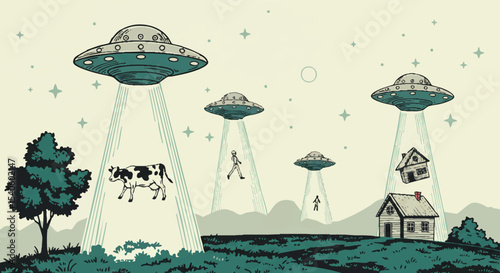 Dynamic Alien Encounter Vector Graphic for Stickers & Merchandise