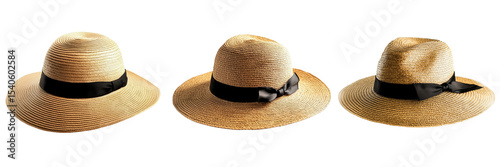 Straw hats displayed outdoors elegant fashion photography in light