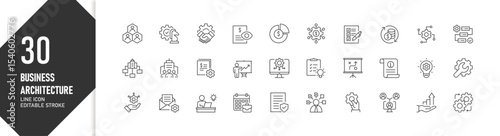 Business architecture icons in office workspace, Businesspeople and process gears in corporate workspace, UI, icon line collection