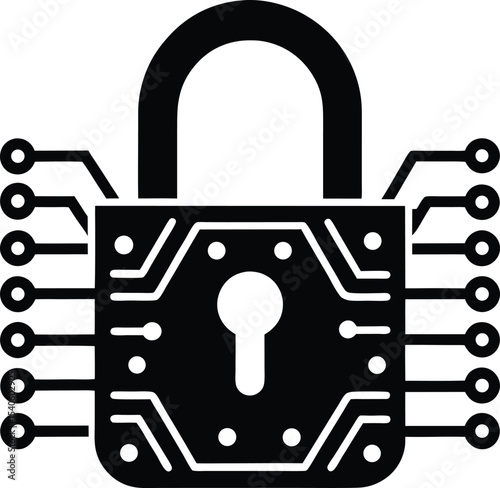 Modern Lock and Key Encryption with Binary Code vector silhouette illustration