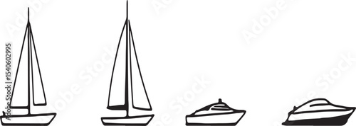 Set of Luxury Boat and Sailboat Silhouettes – Vector Illustration