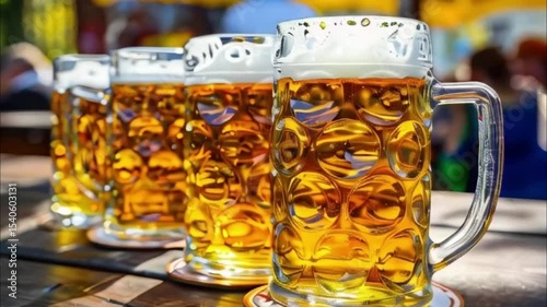 German beer in large glass mug for celebration holiday Oktoberfest, abstract vivid composition consists of background for diverse creative work