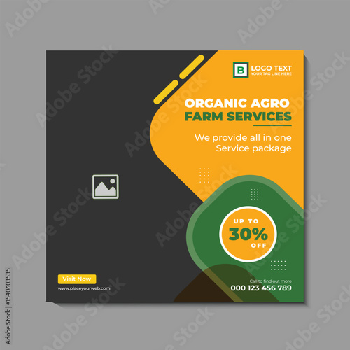 agriculture farming services or Lawn Mower Garden Service Social Media post banner and cover template or agro farm, agriculture, farming, organic


