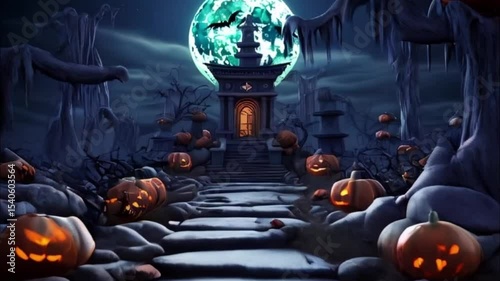 Big scary pumpkin for celebration holiday Halloween, abstract vivid composition consists of fictional unreal fantastic vision on background