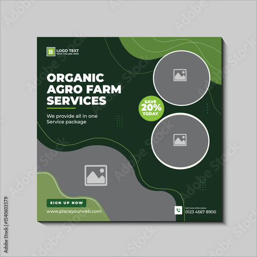 Agro farm service social media banner. Agricultural service banner. Agriculture farming service. Farming service flyer. Organic agriculture farm social media post. Organic farming banner