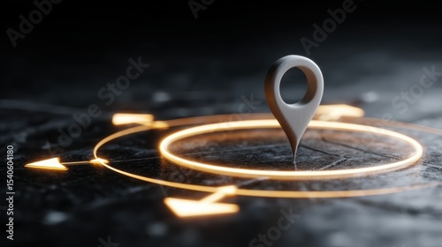 Realistic Location Pin in Center of Circular Design with Radiant Glow and Modern Aesthetic