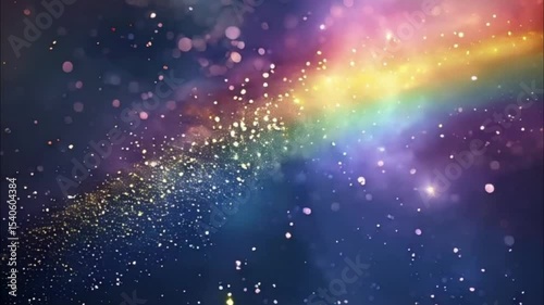 Starfall in sky, bright meteorites glow in atmosphere