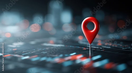Realistic Red Pin Planted in a Digital Map Symbolizing Success and Navigation in Modern Technology