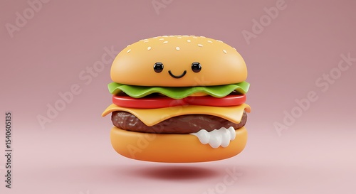 Burger Illustration with Smiling Face