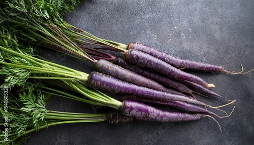 vibrant purple carrots on concrete minimalist food photography for healthy eating campaigns organic farming promotion fresh produce advertising and spring events