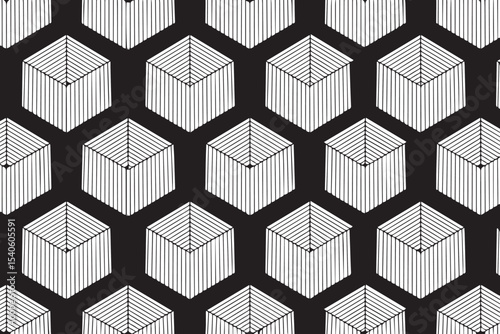 Black and White Geometric Background Pattern with Diamond Shapes Vector