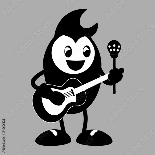Silhouette vector of a vintage retro mascot playing guitar and singing