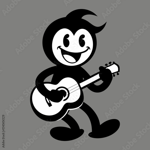 Silhouette vector of a vintage retro mascot playing guitar and singing